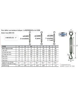 Tendeur 1 crochet 1 oeil INOX